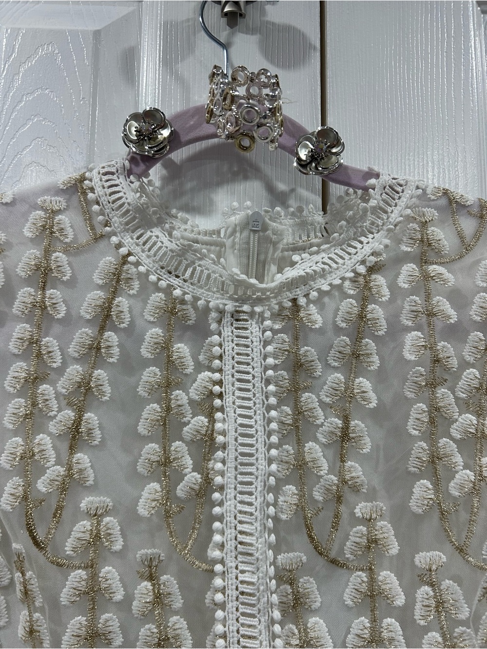 Stunning Women's Cream Embroidered Long Sleeve Lace Dress